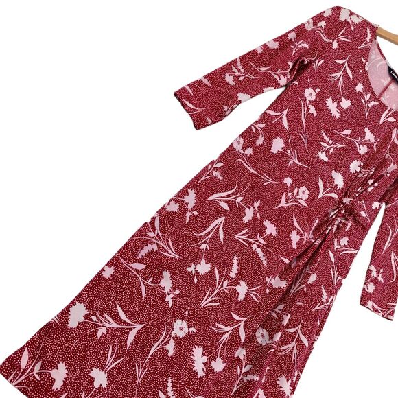 Lands' End Women's Red Pima Cotton Long Sleeve Side Knotted A-Line Dress Size XS - Picture 6 of 12